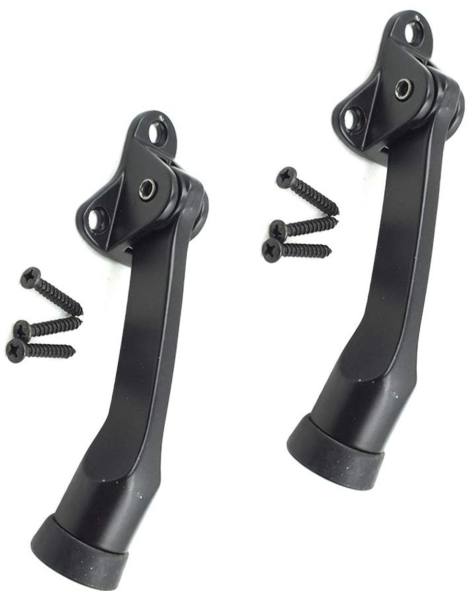 Set of 2 heavy-duty stainless steel doorstops with non-slip rubber tips for heavy doors, adjustable, door handle protection, 13 cm, black