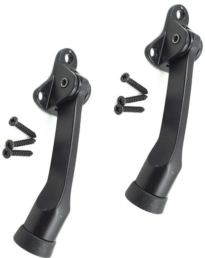 Set of 2 heavy-duty stainless steel doorstops with non-slip rubber tips for heavy doors, adjustable, door handle protection, 13 cm, black