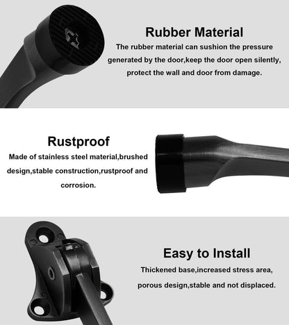 Set of 2 heavy-duty stainless steel doorstops with non-slip rubber tips for heavy doors, adjustable, door handle protection, 13 cm, black - Image 2