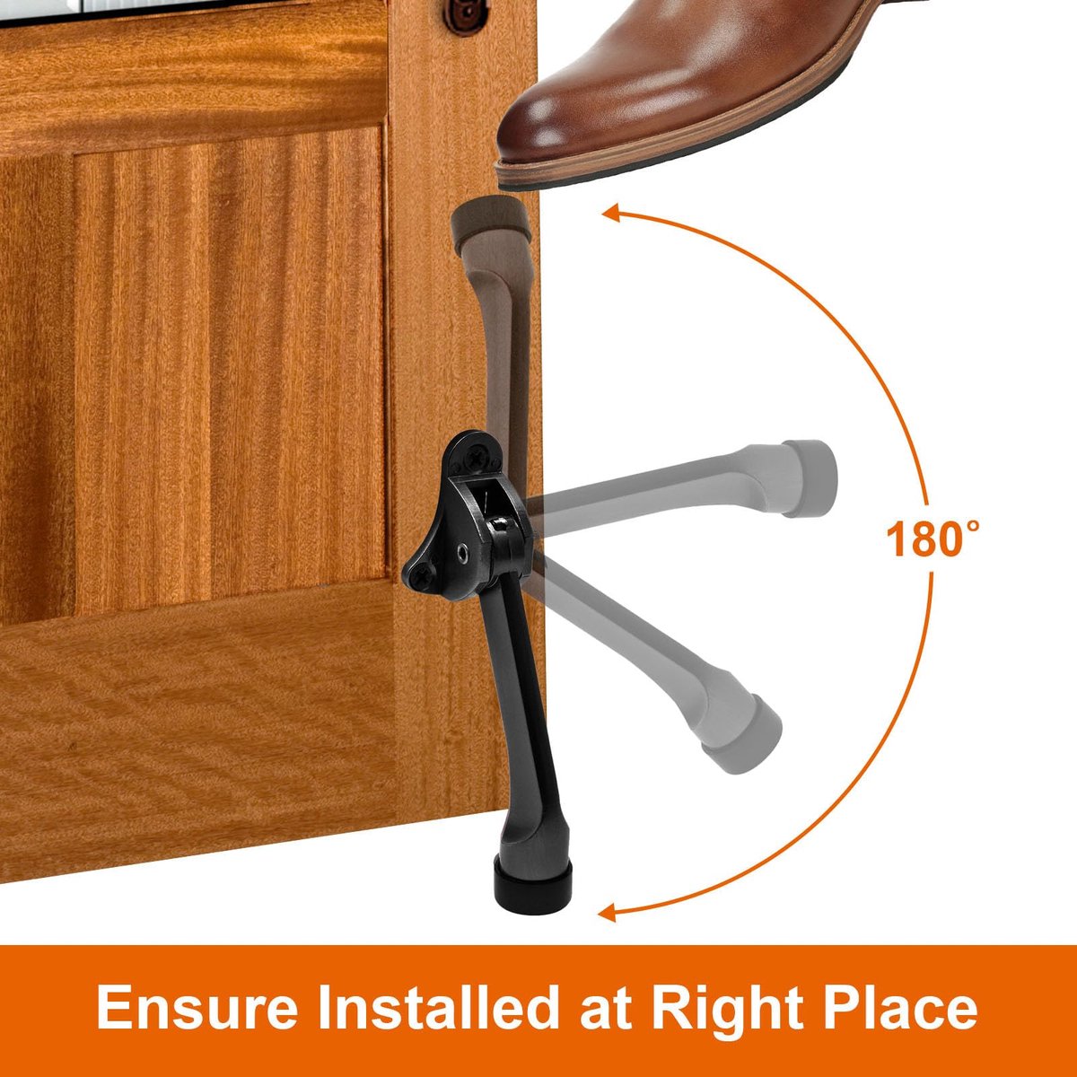 Set of 2 heavy-duty stainless steel doorstops with non-slip rubber tips for heavy doors, adjustable, door handle protection, 13 cm, black - Image 3