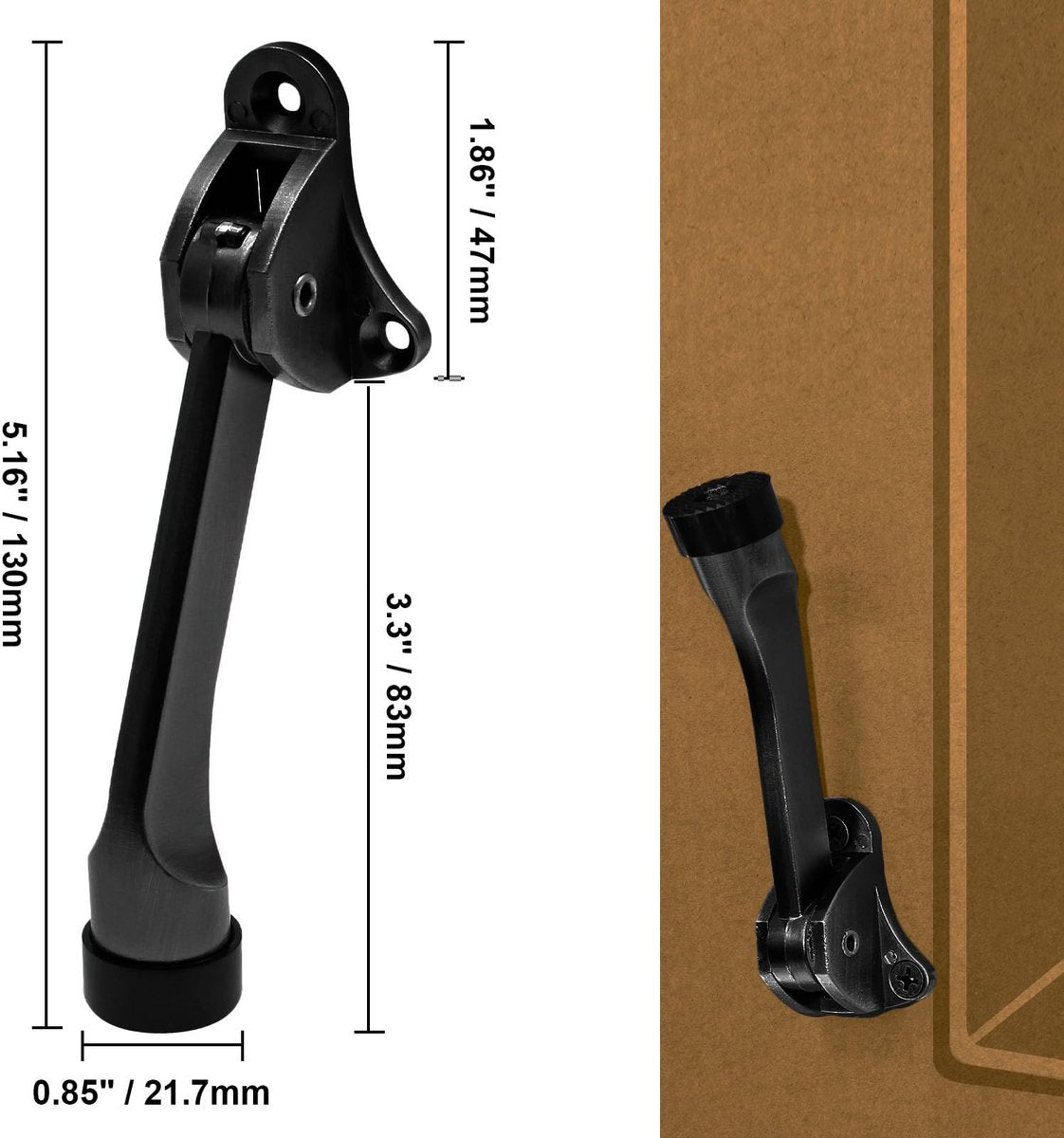 Set of 2 heavy-duty stainless steel doorstops with non-slip rubber tips for heavy doors, adjustable, door handle protection, 13 cm, black - Image 6