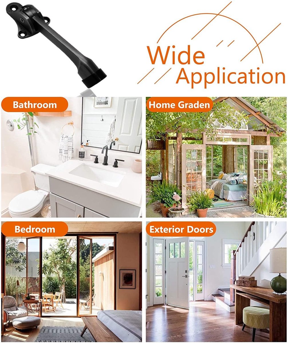 Set of 2 heavy-duty stainless steel doorstops with non-slip rubber tips for heavy doors, adjustable, door handle protection, 13 cm, black - Image 7