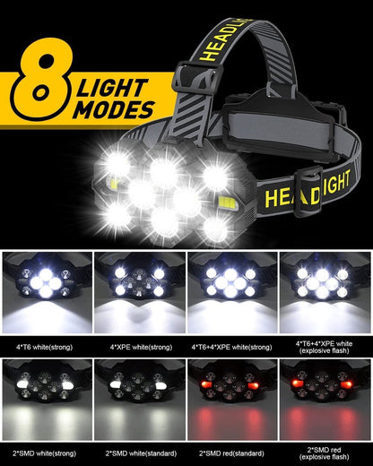 Headlamp - Rechargeable LED Headlamp - 10 LEDs - Extra powerful - 1000 lumens - 150-meter beam distance - Adjustable - Image 2