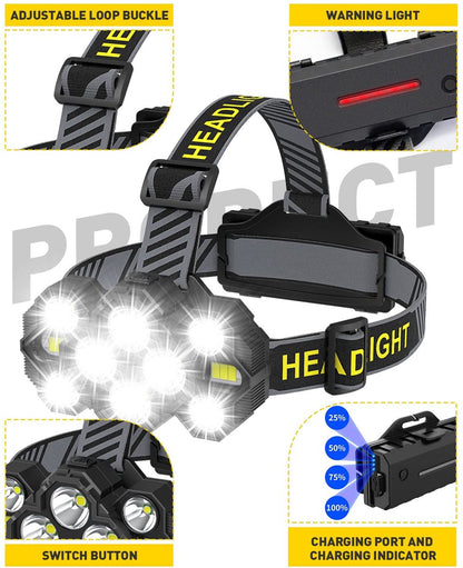Headlamp - Rechargeable LED Headlamp - 10 LEDs - Extra powerful - 1000 lumens - 150-meter beam distance - Adjustable - Image 4