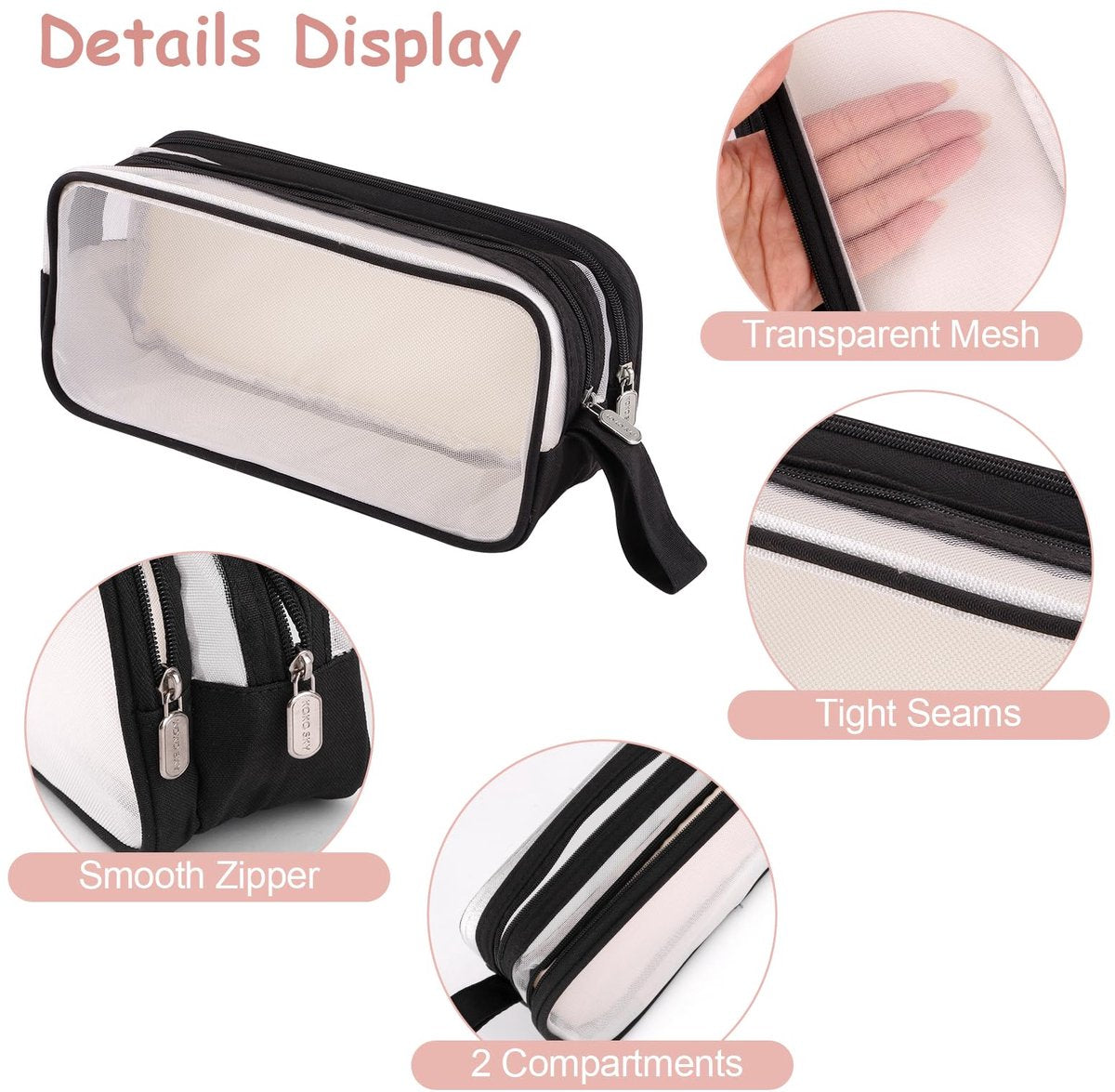 Large capacity transparent pencil case with compartments - 22.5 x 7.5 x 9.5 cm - For School, Boys, Girls and Adults - Image 3