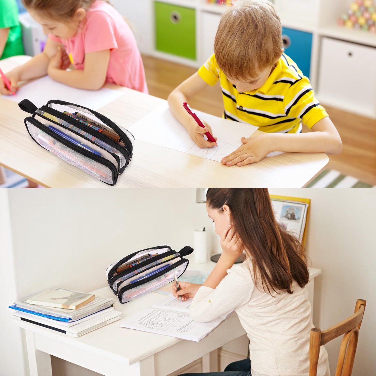 Large capacity transparent pencil case with compartments - 22.5 x 7.5 x 9.5 cm - For School, Boys, Girls and Adults - Image 4
