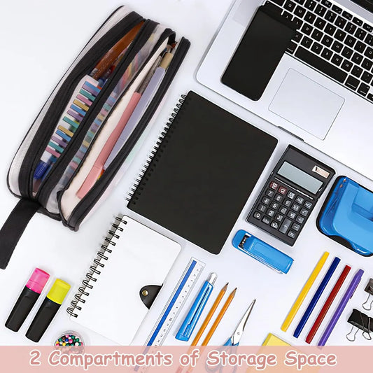 Large capacity transparent pencil case with compartments - 22.5 x 7.5 x 9.5 cm - For School, Boys, Girls and Adults - Image 5
