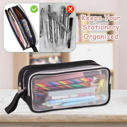 Large capacity transparent pencil case with compartments - 22.5 x 7.5 x 9.5 cm - For School, Boys, Girls and Adults - Image 7