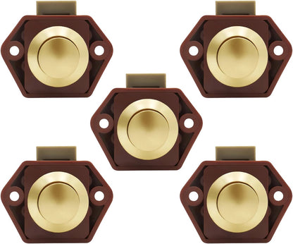 5-Piece Push Button Lock - Push Button for Motorhome - Door Lock - Locking Button for Shutter Door - For Camping, RV, Motorcycle, Caravan - Brown