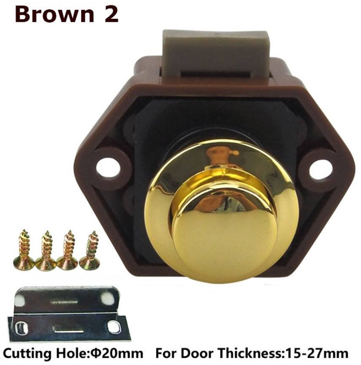 5-Piece Push Button Lock - Push Button for Motorhome - Door Lock - Locking Button for Shutter Door - For Camping, RV, Motorcycle, Caravan - Brown - Image 6