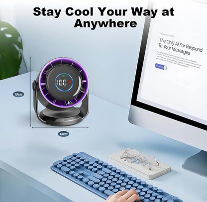 Fan - Rechargeable table fan - Silent USB fan - 100 speeds with memory function - LED display - 115° rotation - Hanging fan - For bedroom, office, kitchen, camping [grey] - Image 4