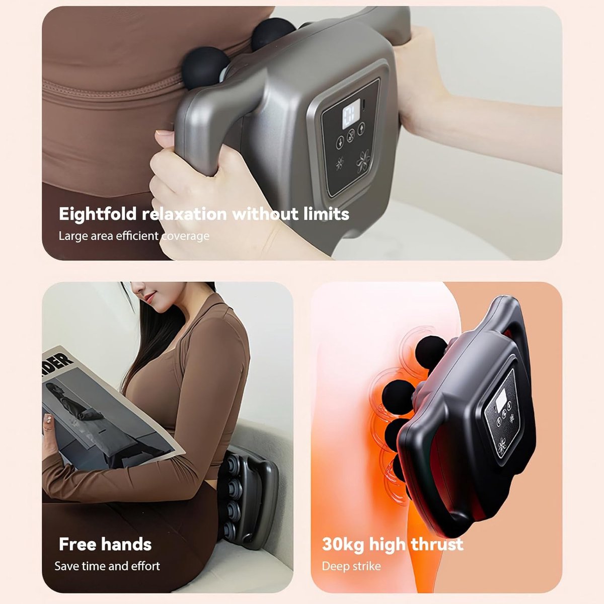 Hoofdmassagepistool - Electric handmassage apparatus - 6 stands - 99 snelheden - Met oplaadbaar type C - For training-volledige lichaamsmassage - For diepe weefselmassage (16 koppen - gray) - Image 2