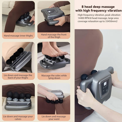 Hoofdmassagepistool - Electric handmassage apparatus - 6 stands - 99 snelheden - Met oplaadbaar type C - For training-volledige lichaamsmassage - For diepe weefselmassage (16 koppen - gray) - Image 4