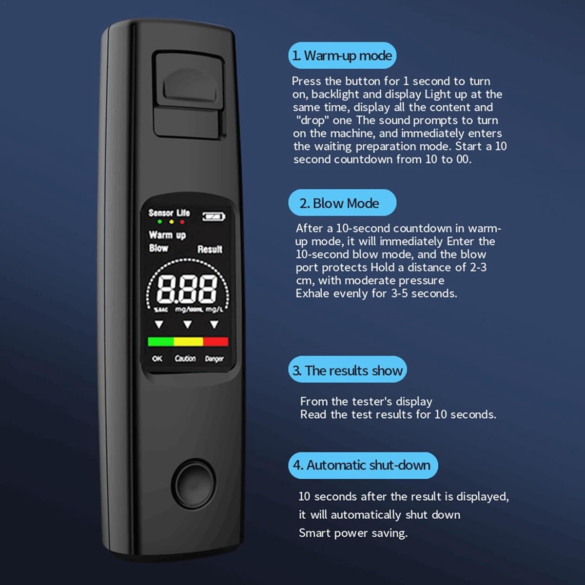 Digital Breathalyzer - Portable Breathalyzer - Rechargeable Breathalyzer - High-Precision Breathalyzer - Portable Digital Breathalyzer - Rapid Breathalyzer - Professional Breathalyzer - 10 x 2.8 cm / 3.94 x 1.1 in - For personal and family use - Image 2