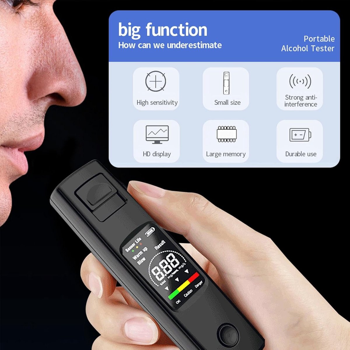 Digital Breathalyzer - Portable Breathalyzer - Rechargeable Breathalyzer - High-Precision Breathalyzer - Portable Digital Breathalyzer - Rapid Breathalyzer - Professional Breathalyzer - 10 x 2.8 cm / 3.94 x 1.1 in - For personal and family use - Image 5