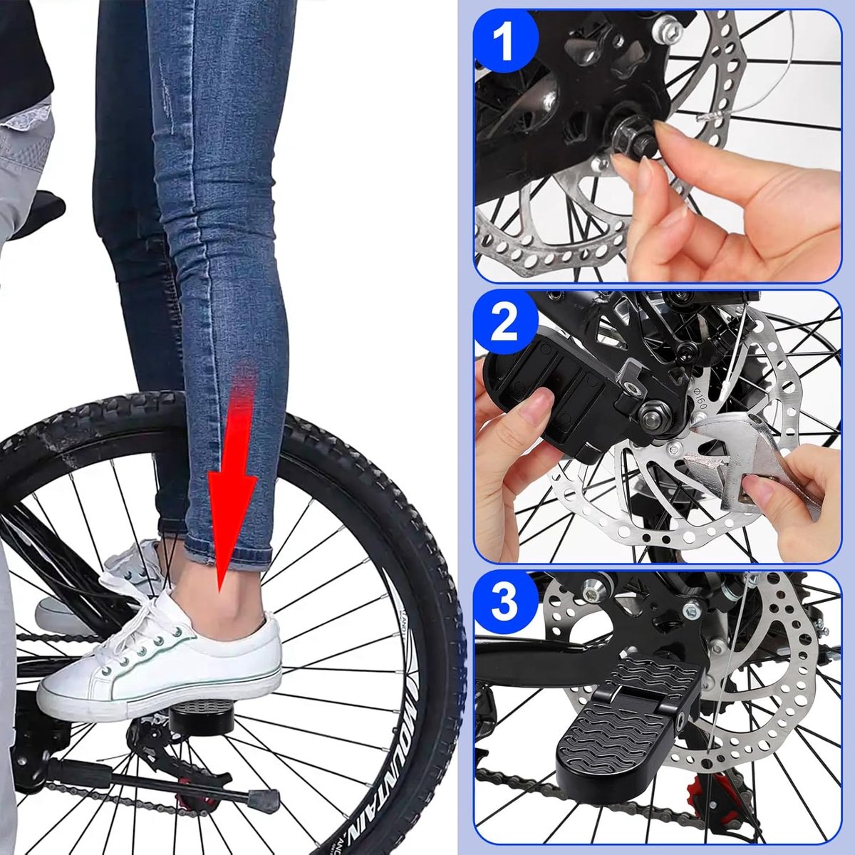 2-Piece Set - Bicycle Pedals - Pedal - U-Shaped Pedals for Electric Bikes - Aluminum Bicycle Pedals - Non-Slip Electric Bike Pedals - Folding Pedals - For Electric Bikes, Mountain Bikes, Folding Bikes - 10mm U-Slot - Black - Image 2