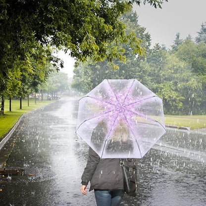 Transparent plastic folding umbrella - Purple Sakura design - Transparent floral travel umbrella, windproof, for outdoor use - Suitable for adults, children, girls, and women - Image 5
