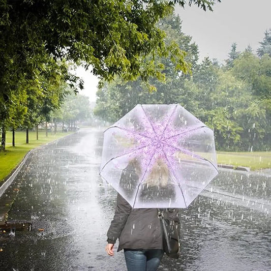Transparent plastic folding umbrella - Purple Sakura design - Transparent floral travel umbrella, windproof, for outdoor use - Suitable for adults, children, girls, and women - Image 5