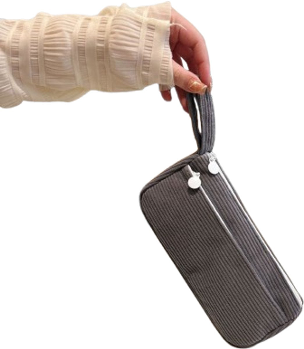 Corduroy Pencil Case - Pretty pencil case with a practical zipper - Makeup bag - Suitable for Boys and Girls - Grey
