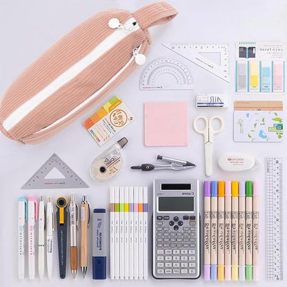 Corduroy Pencil Case - Pretty pencil case with a practical zipper - Makeup bag - Suitable for Boys and Girls - Grey - Image 2