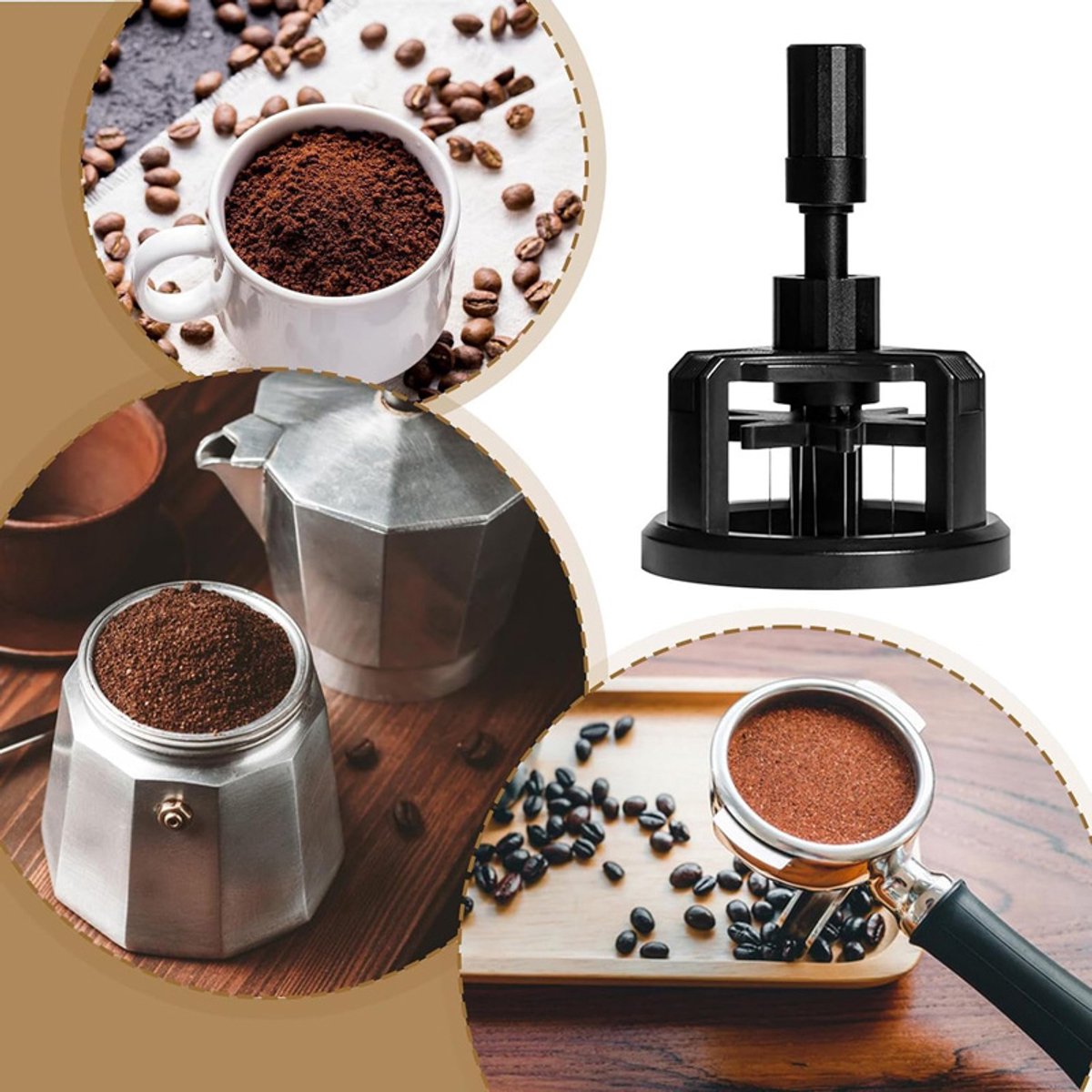 Manual coffee press - Magnetic coffee preparation tool - Coffee maker accessory - Non-slip prong mixer - Countertop - Workstation - Coffee preparation - Homemade coffee grounds cleaner - 58 mm coffee press - Image 4