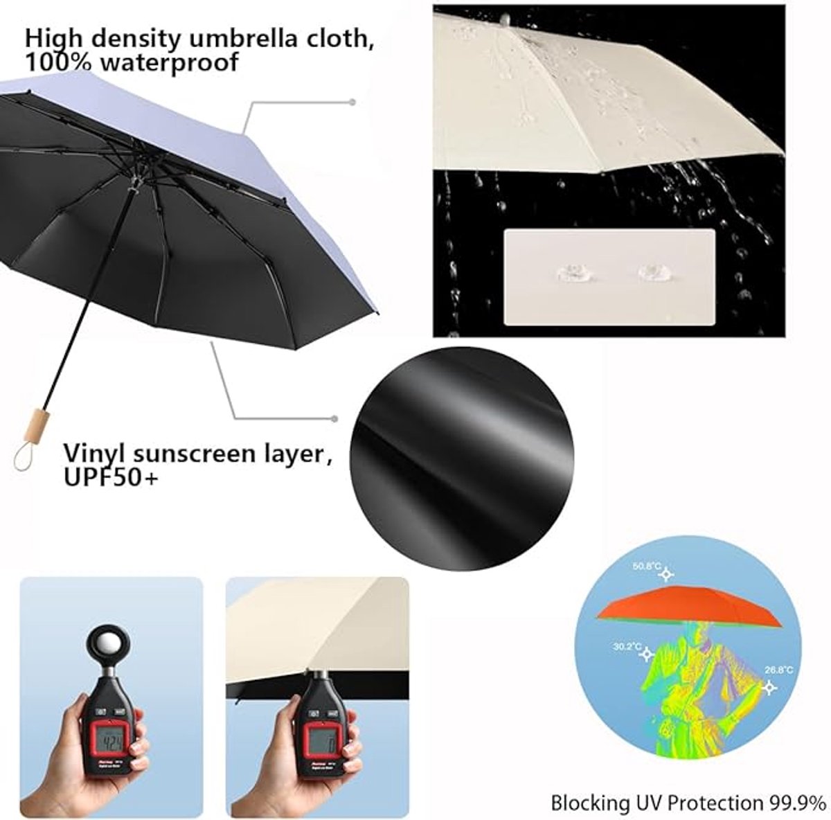 Minimalist Nordic-style umbrella, small 8-rib folding umbrella, travel, outdoor, UV-resistant, wooden handle, suitcase-style, small pocket umbrella for girls - Image 3