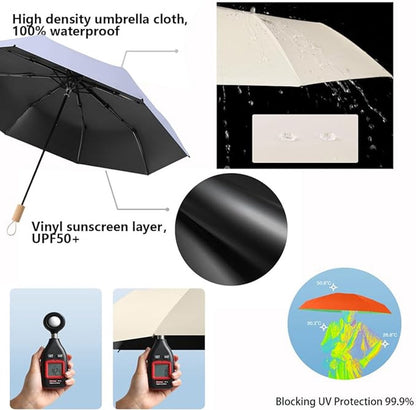 Minimalist Nordic-style umbrella, small 8-rib folding umbrella, travel, outdoor, UV-resistant, wooden handle, suitcase-style, small pocket umbrella for girls - Image 3