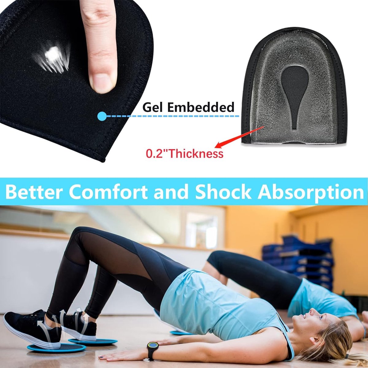 Insoles - Arch Supports - Gel Heel Cushions - For plantar fasciitis, heel pain, and Achilles tendonitis - Protectors and cushions for men and women - 1 pair - Image 2