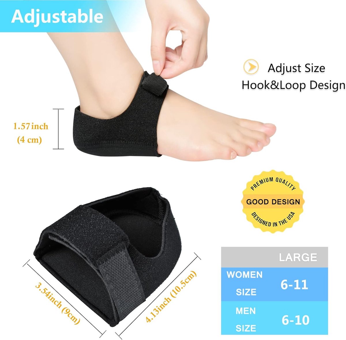 Insoles - Arch Supports - Gel Heel Cushions - For plantar fasciitis, heel pain, and Achilles tendonitis - Protectors and cushions for men and women - 1 pair - Image 3
