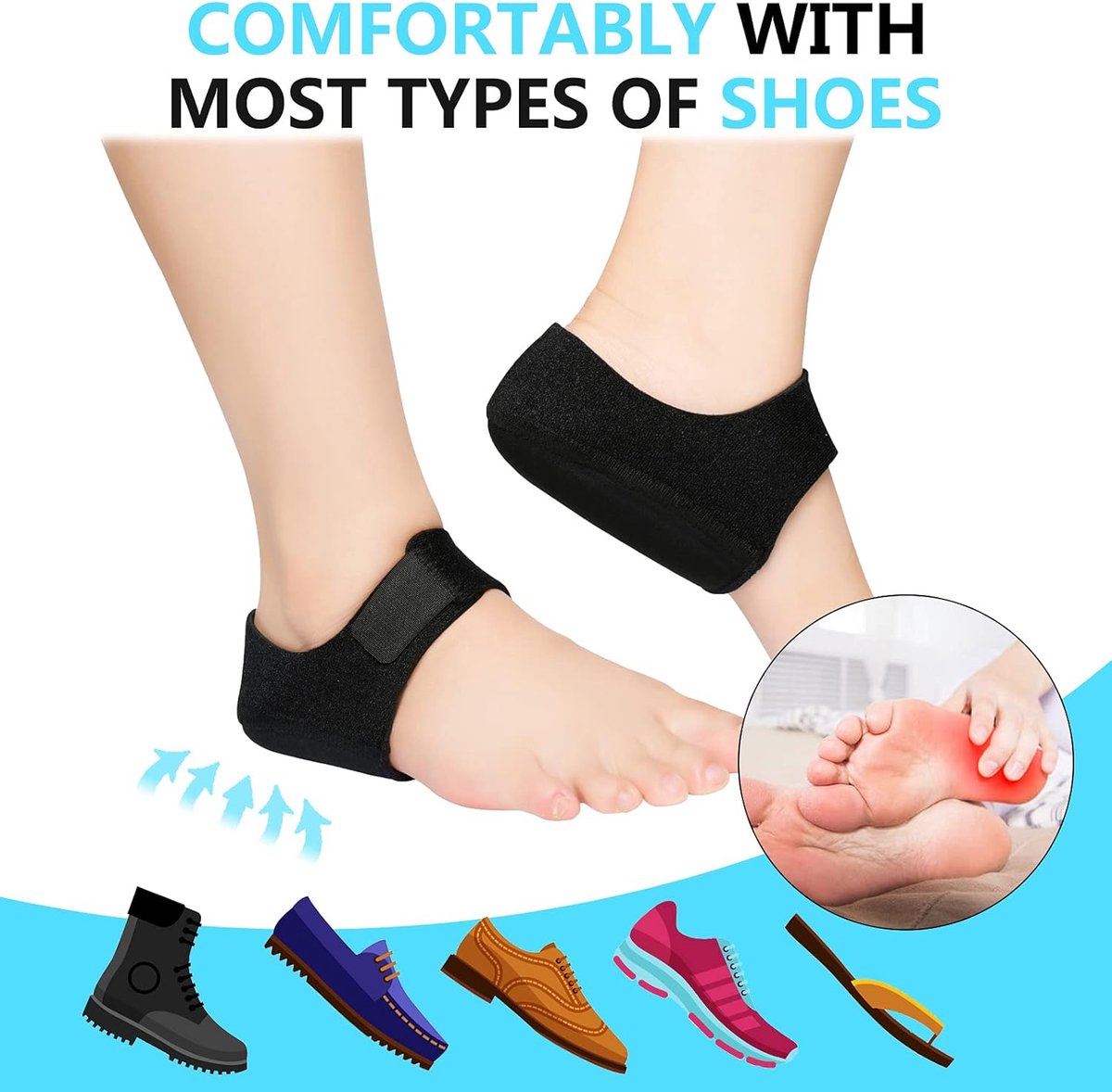 Insoles - Arch Supports - Gel Heel Cushions - For plantar fasciitis, heel pain, and Achilles tendonitis - Protectors and cushions for men and women - 1 pair - Image 4