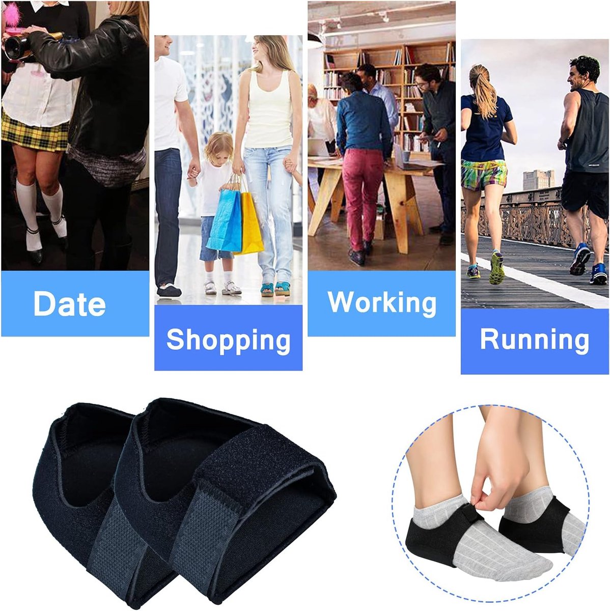 Insoles - Arch Supports - Gel Heel Cushions - For plantar fasciitis, heel pain, and Achilles tendonitis - Protectors and cushions for men and women - 1 pair - Image 5