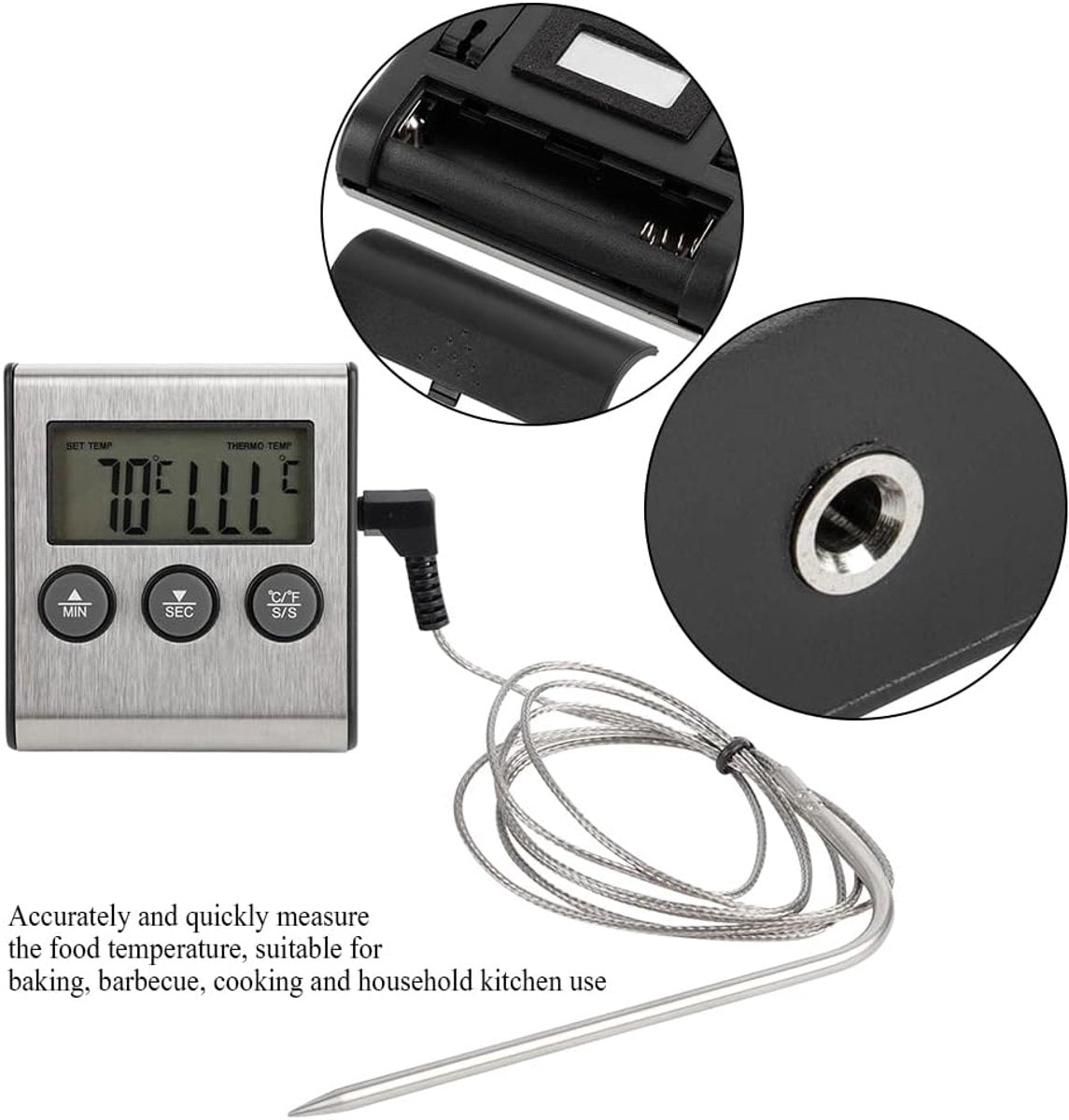 Food Thermometer - Meat Thermometer - Grill Thermometer - Meat Cooking Probe - Accurate Digital Kitchen Thermometer with Timer - Suitable for Cooking and Outdoor Grilling - Image 4