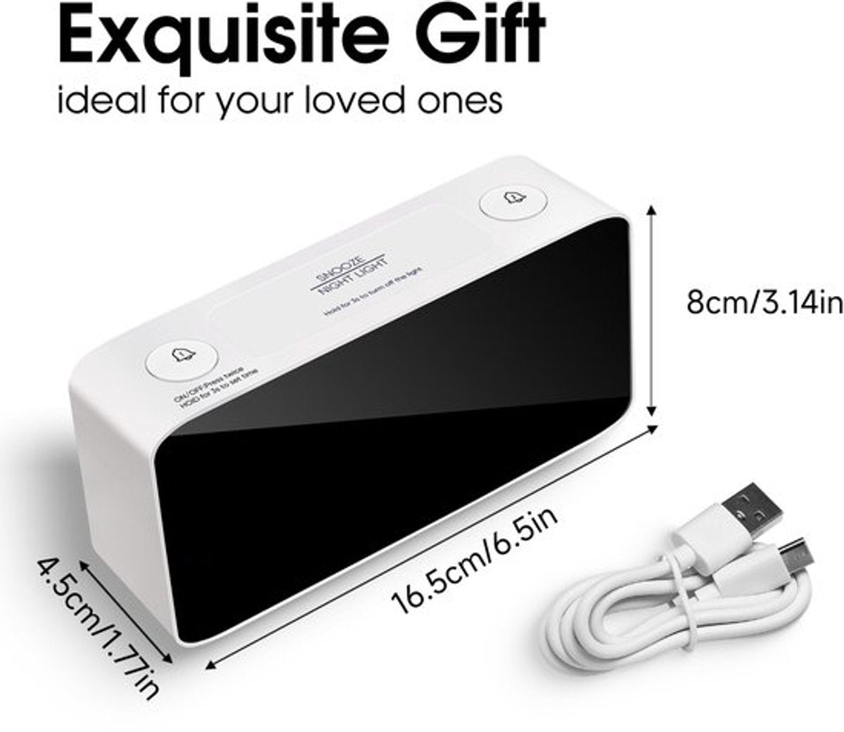 Digital nightlight - Klok Extra powerful - 7 colors - Ideal for heavy sleepers - Adjustable volume and USB charging - Place on the bedside table - Wit - Image 4