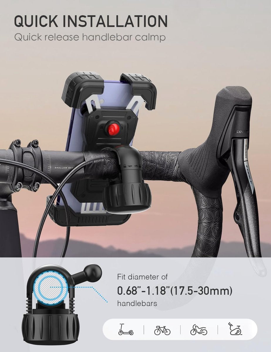 Bicycle phone mount - Motorcycle phone mount - Phone holder - Bicycle phone mount - Motorcycle phone mount - Adjustable - Universal - Handlebar - Black - Compatible with 4.7 to 6.8 inch phones - Image 4