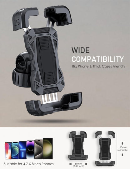 Bicycle phone mount - Motorcycle phone mount - Phone holder - Bicycle phone mount - Motorcycle phone mount - Adjustable - Universal - Handlebar - Black - Compatible with 4.7 to 6.8 inch phones - Image 5