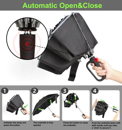 Folding storm umbrella - Parasol - Umbrella - Automatically extends - Sturdy and waterproof travel umbrella - Durable 10-rib frame - Reflective - Umbrellas - Image 3