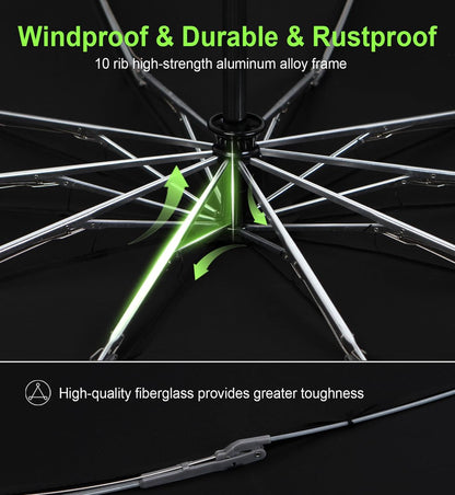 Folding storm umbrella - Parasol - Umbrella - Automatically extends - Sturdy and waterproof travel umbrella - Durable 10-rib frame - Reflective - Umbrellas - Image 4