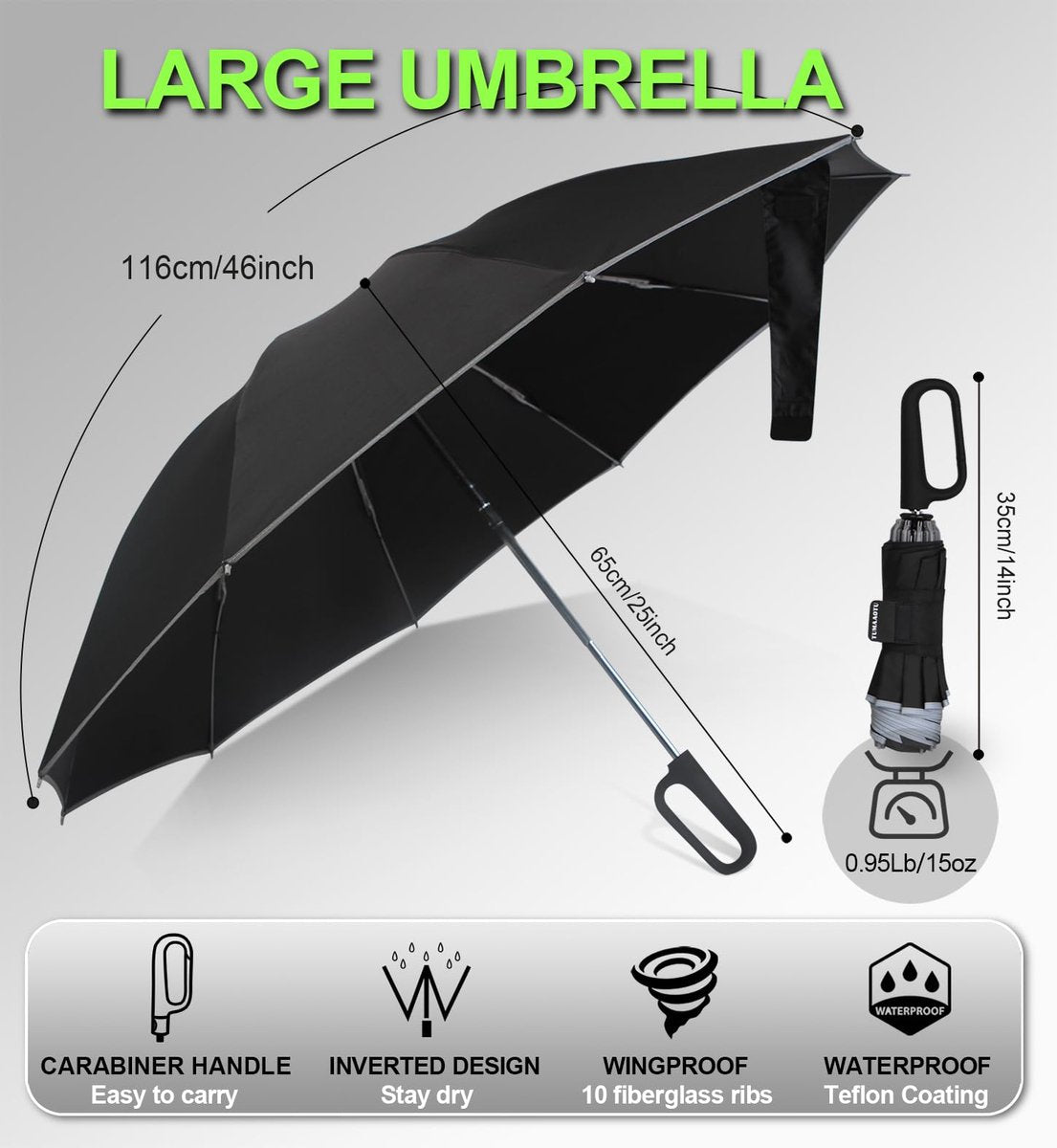 Folding storm umbrella - Parasol - Umbrella - Automatically extends - Sturdy and waterproof travel umbrella - Durable 10-rib frame - Reflective - Umbrellas - Image 6