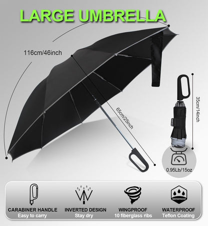 Folding storm umbrella - Parasol - Umbrella - Automatically extends - Sturdy and waterproof travel umbrella - Durable 10-rib frame - Reflective - Umbrellas - Image 6