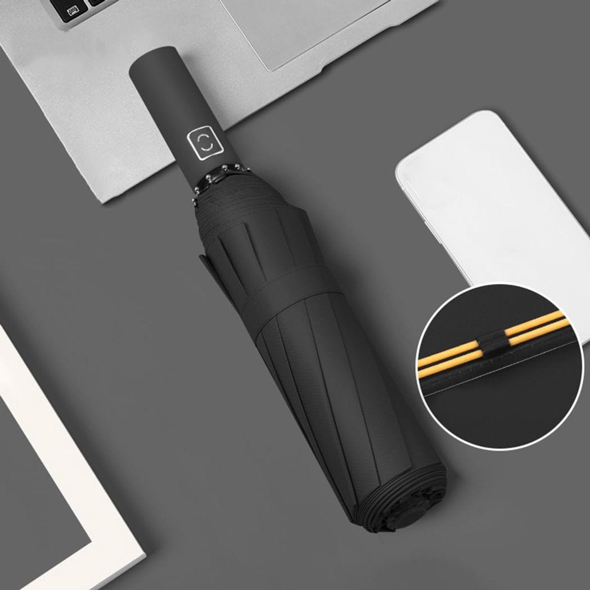 Parasol - Folding Storm Umbrella - Large Umbrella - 105cm Extendable - Large Folding Umbrella with 24 Self-Expanding Ribs - Folding Storm Umbrella - Storm Resistant up to 100km/h - Black - Image 2