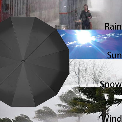 Parasol - Folding Storm Umbrella - Large Umbrella - 105cm Extendable - Large Folding Umbrella with 24 Self-Expanding Ribs - Folding Storm Umbrella - Storm Resistant up to 100km/h - Black - Image 3