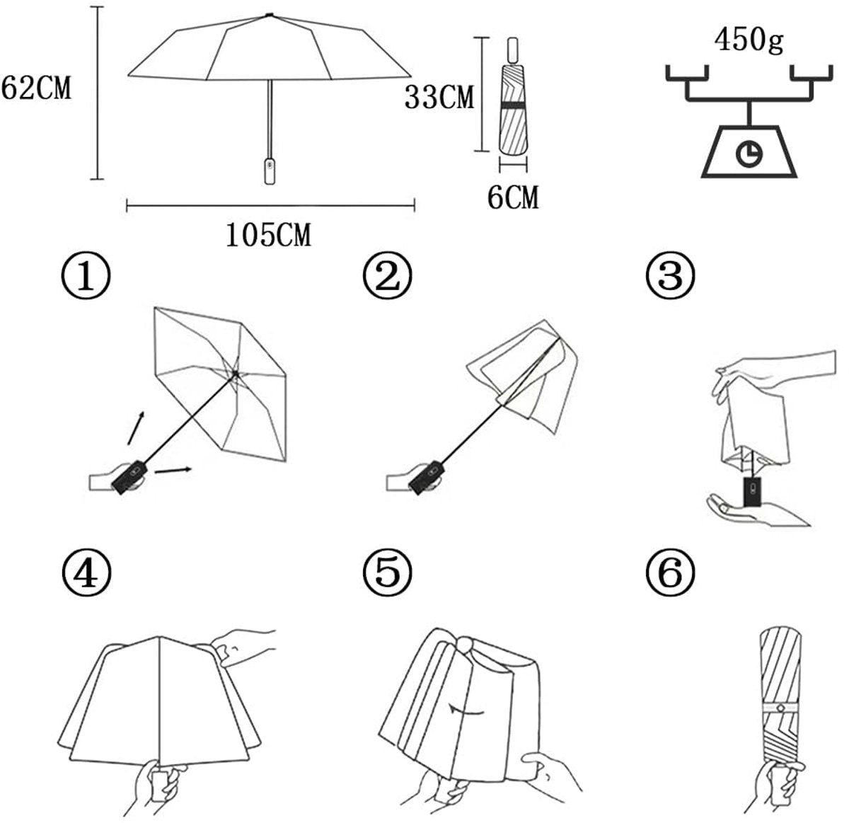 Parasol - Folding Storm Umbrella - Large Umbrella - 105cm Extendable - Large Folding Umbrella with 24 Self-Expanding Ribs - Folding Storm Umbrella - Storm Resistant up to 100km/h - Black - Image 4