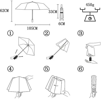 Parasol - Folding Storm Umbrella - Large Umbrella - 105cm Extendable - Large Folding Umbrella with 24 Self-Expanding Ribs - Folding Storm Umbrella - Storm Resistant up to 100km/h - Black - Image 4