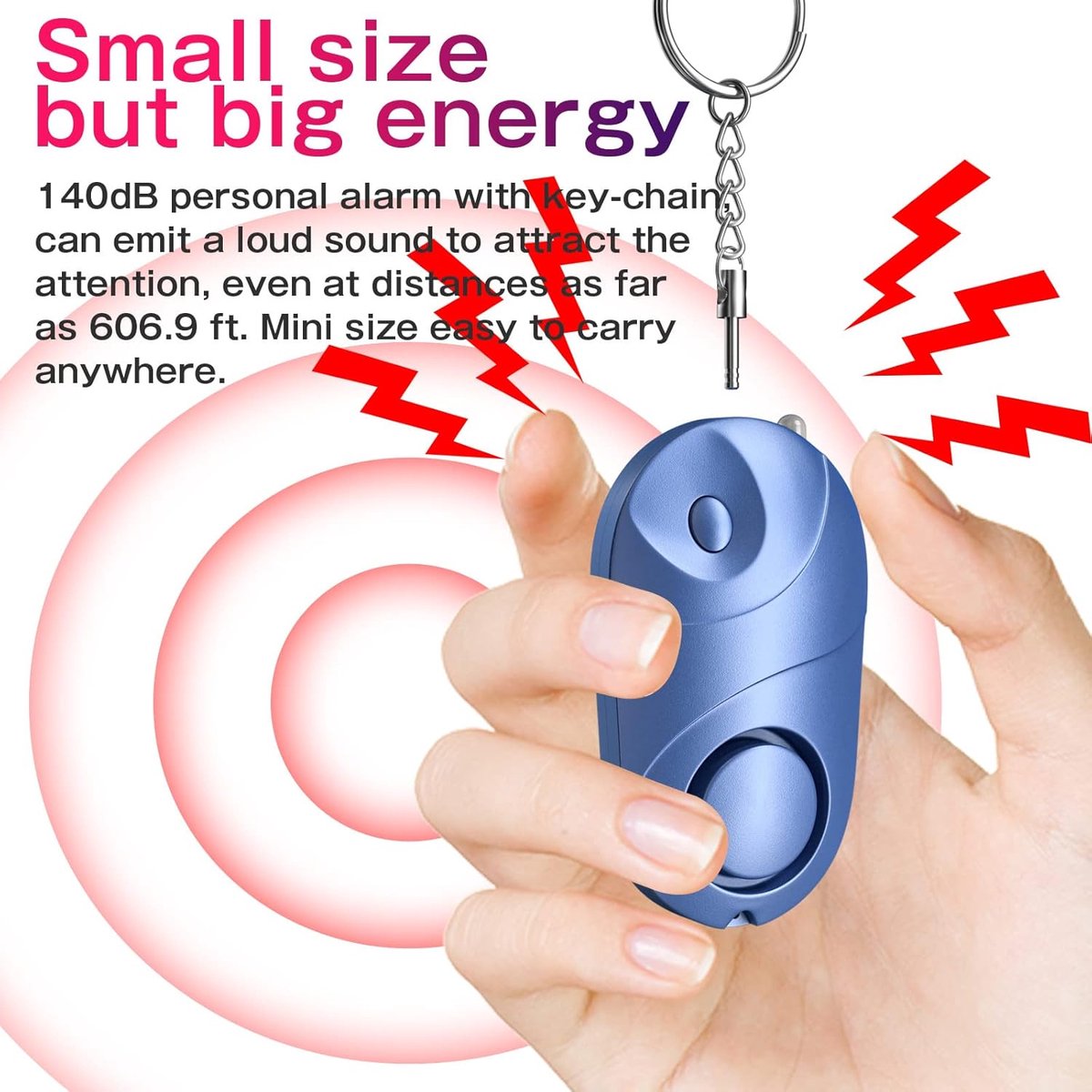 Panic Alarm - Personal Alarm - Personal Pocket Alarm - Keychain Siren - Safe Audible Personal Security Alarm - 130 dB with LED Light - For Children, Women and the Elderly (Black) - Image 2