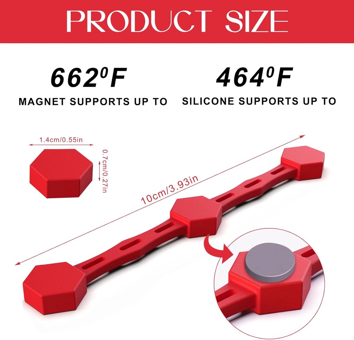 2 pcs Airfryer Silicone Magnetic Loops - Parchment Paper and Disposable Liners - Airfryer Silicone Magnetic Strips - Ideal for Airfryer Accessories - Prevents the paper from burning on contact with the heating element - Red - Image 7