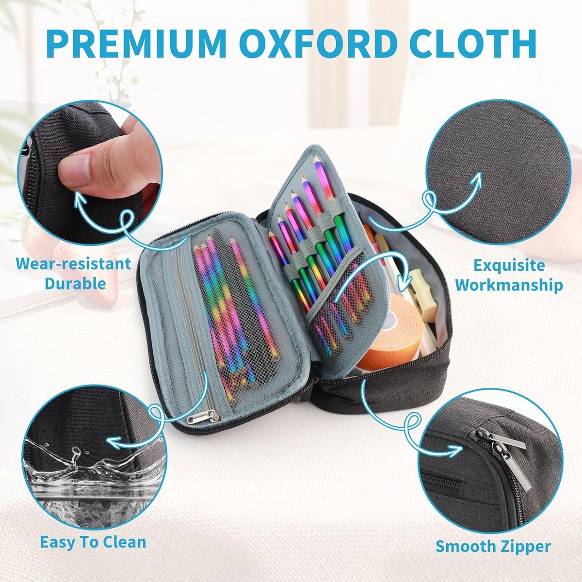 Large capacity pencil case, suitable for teenagers and adults, attractive black pencil case, unisex pencil case - Image 2