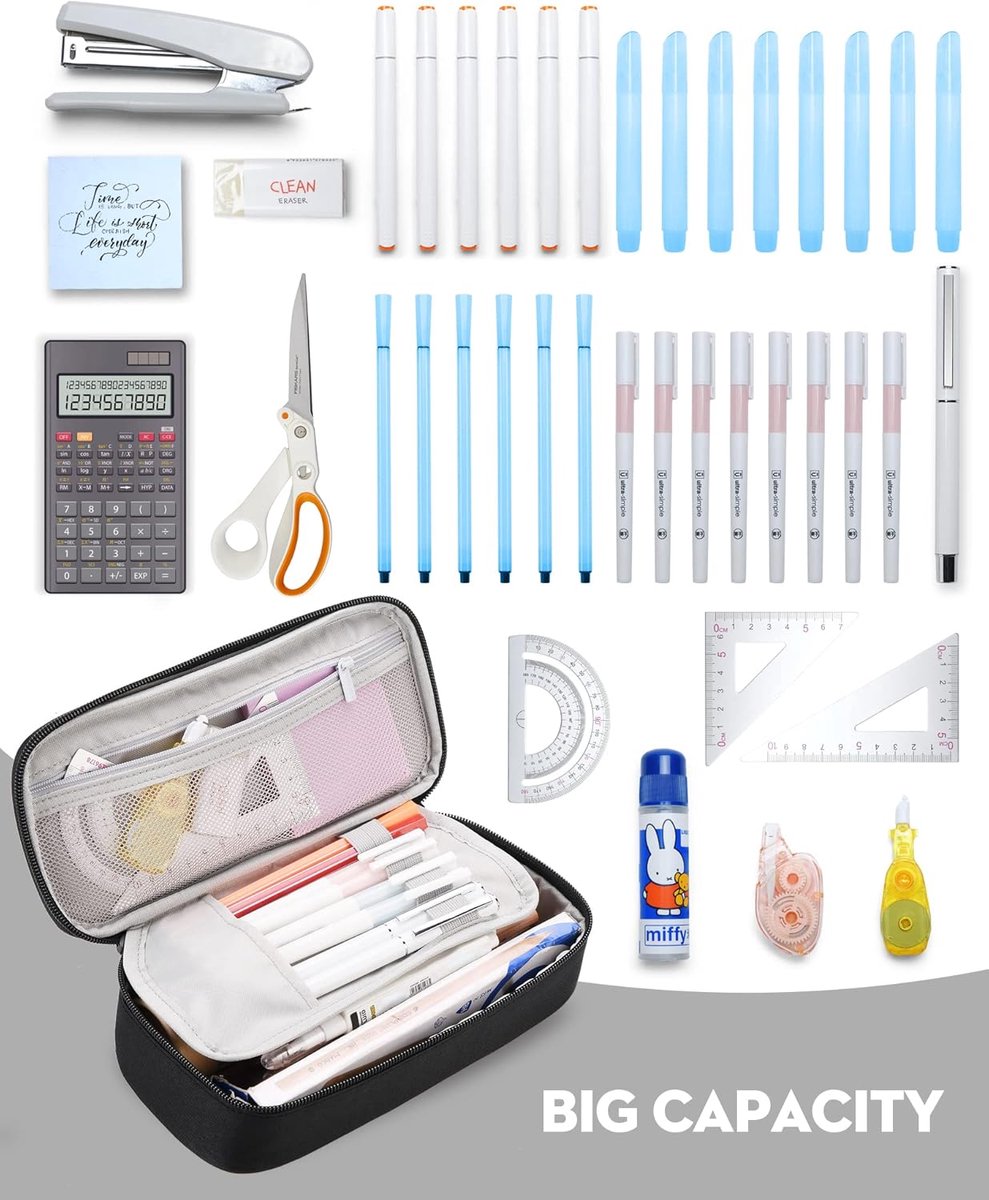 Large capacity pencil case, suitable for teenagers and adults, attractive black pencil case, unisex pencil case - Image 5