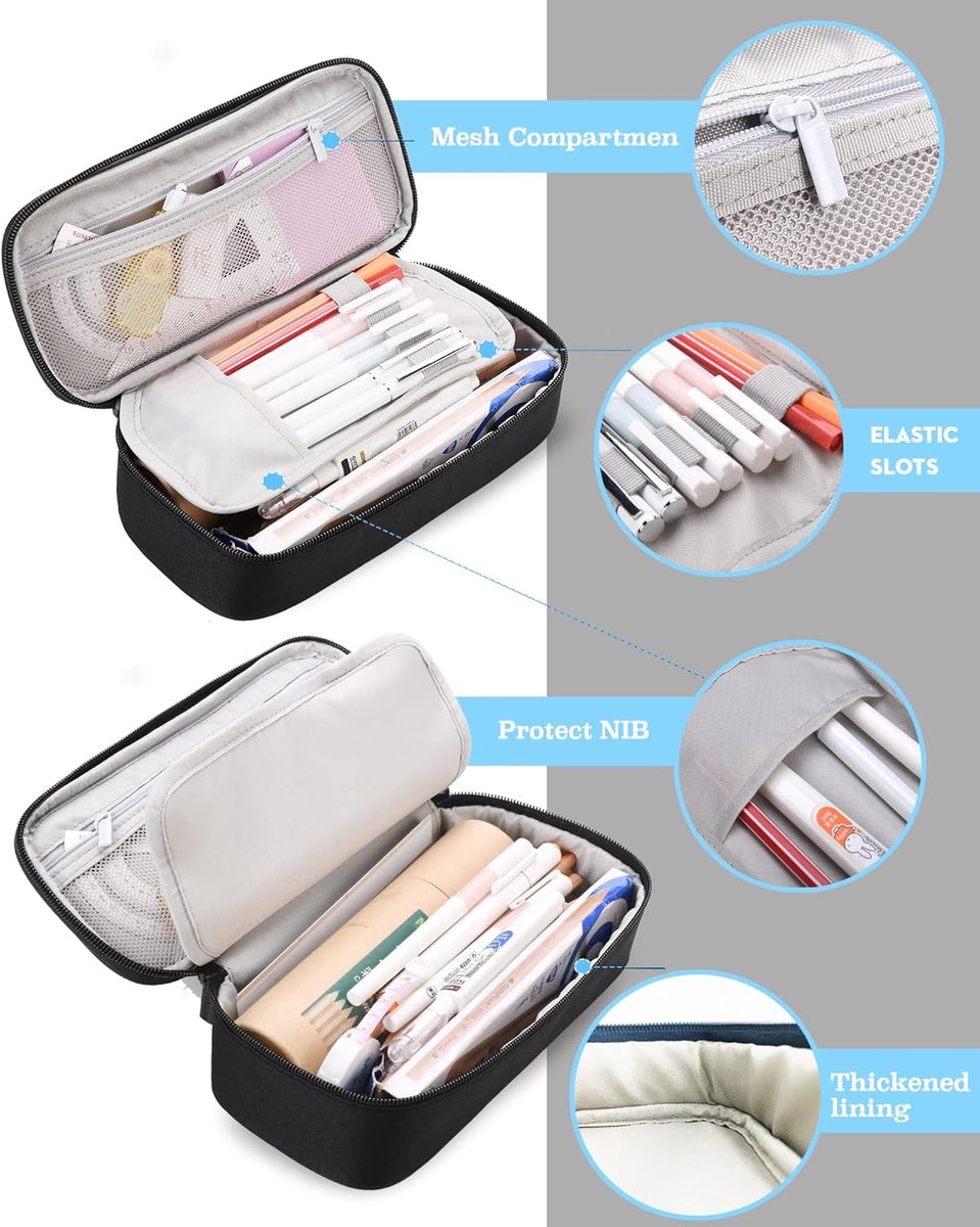 Large capacity pencil case, suitable for teenagers and adults, attractive black pencil case, unisex pencil case - Image 7