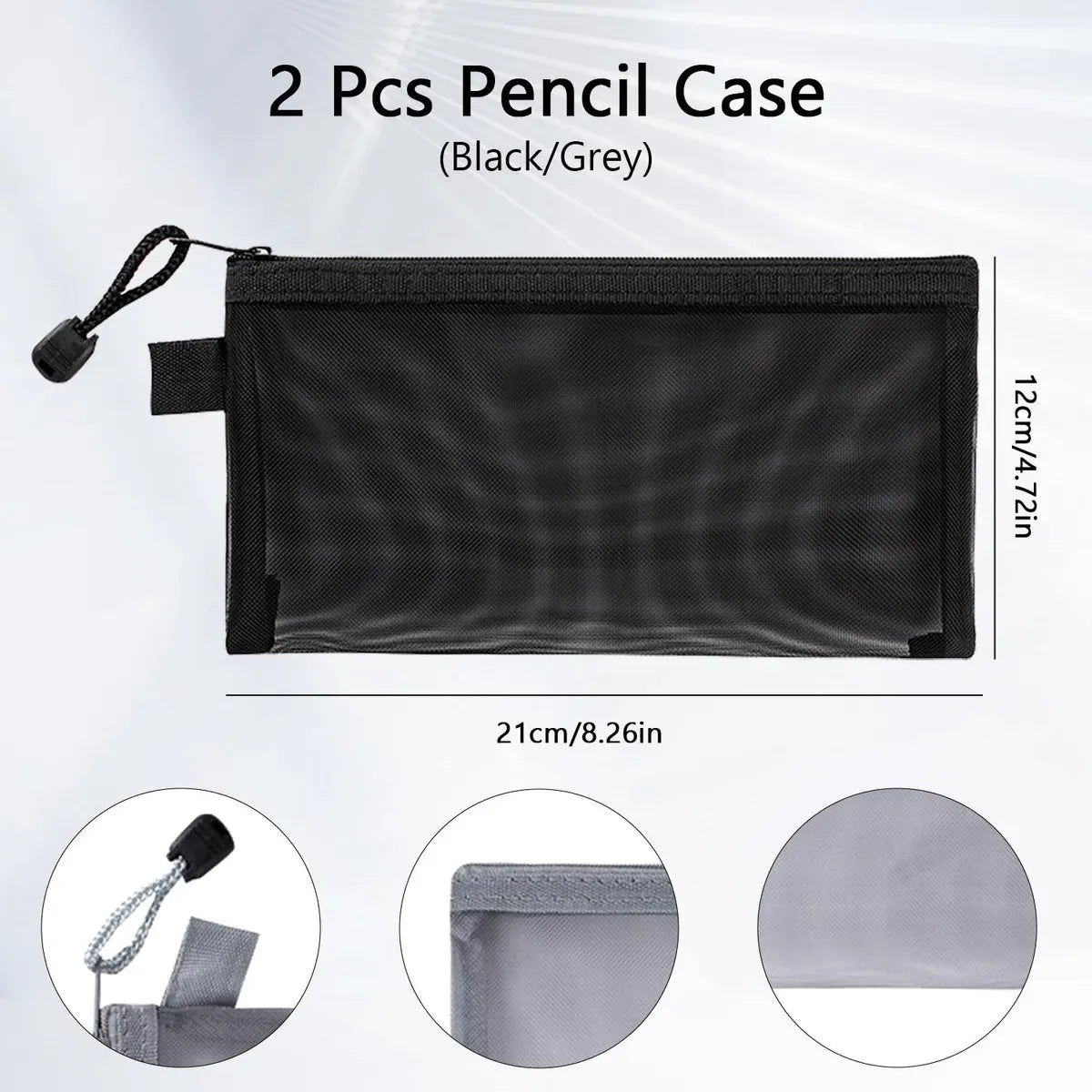 2pcs Transparent pencil case with zipper (21 x 11.5 cm) - Waterproof - For Girls and Boys - Image 3
