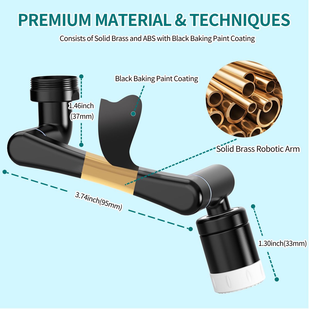 1440° Rotating Faucet - Faucet - Faucet Fitting - Faucet Head - Stainless Steel - Aerator - Rotating - Extension - Water Saving - Kitchen Faucet - Bathroom Faucet - Swivel - Dishwasher - Black - Image 3